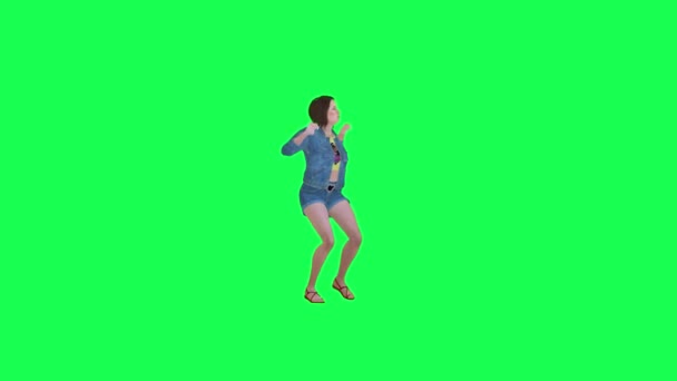 穿牛仔裤的动画女孩跳舞白痴直角绿色屏幕3D人红褐色背景动画男男女女散步聊天 — 图库视频影像