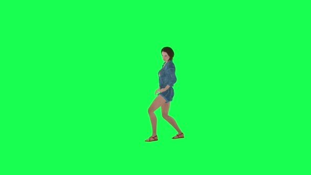 漂亮的3D女孩弹电吉他直角绿色屏幕3D人红褐色键背景动画男男女女散步聊天 — 图库视频影像