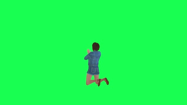 彼女のお気に入りのチームバックグリーンスクリーン3Dの人々赤いクロマキー背景アニメーション男と女性の散歩話のために祈るジーンズの3Dガール — ストック動画