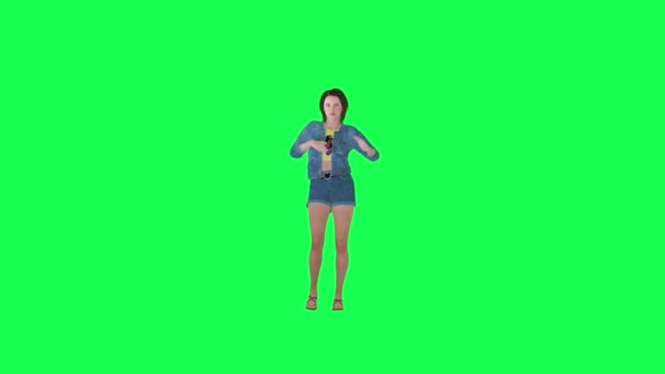 Cartoon Mädchen Jeans Tanzen Schön Front Angle Green Screen Leute — Stockvideo