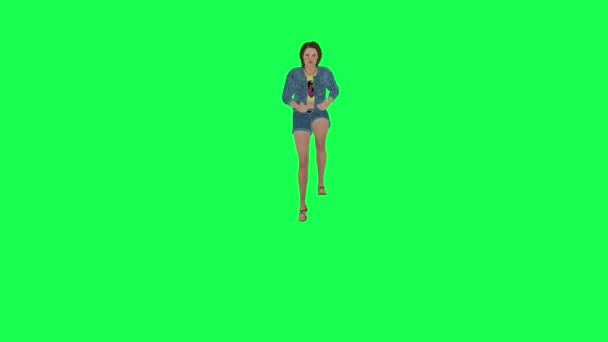 Animációs Lány Farmerban Mászás Lépcső Elülső Szög Zöld Képernyő Emberek — Stock videók