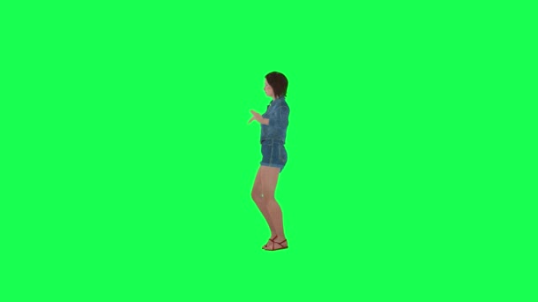 Kreskówka Dziewczyna Dżinsy Taniec Ładny Kąt Zielony Ekran Ludzie Redner — Wideo stockowe