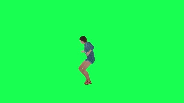 Young Happy Girl Dancing Party Right Angle Green Screen People — Stock Video