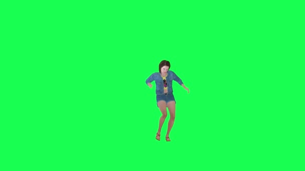 Joven Chica Feliz Bailando Parte Delantera Ángulo Verde Pantalla Personas — Vídeo de stock