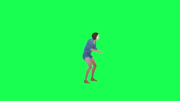 緑のスクリーン3Dアニメーションゾンビガールジーンズ攻撃左角度3D人赤いクロマキー背景アニメーション男と女性ウォークトーク — ストック動画