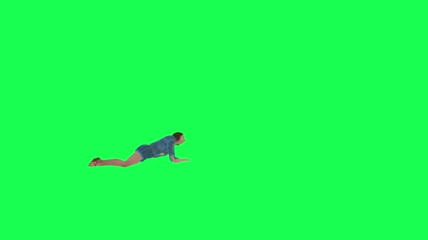 緑のスクリーン3D負傷した少女クローリング左角度隔離された3Dの人々赤いクロマキー背景アニメーション男女歩く話 — ストック動画