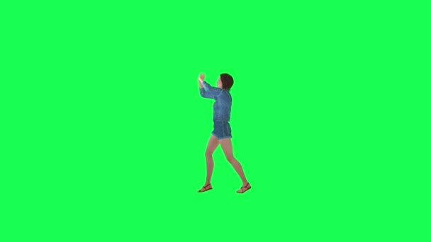 Zielony Ekran Kreskówka Szczęśliwy Dziewczyna Taniec Hip Hop Przód Kąt — Wideo stockowe