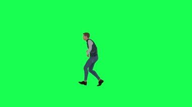 3D Yaralı Moda Adamı Yeşil Ekran 'da koşuyor. İnsanları krom anahtarlı animasyoncu yapıyor. Kalabalık yürüyor ve konuşuyor.