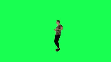 3D mutlu adam sağ açı yeşil ekran kazanmak için tezahürat insanlar krom anahtar animasyon kişi yürümek ve konuşmak