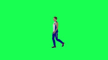 3D genç sporcu dik açıyla yürüyen yeşil ekran insanları krom anahtar animasyoncu kalabalığı yürütür ve konuşturur