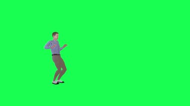 3D animasyon genç adam sokağın solunda bir şey buluyor yeşil ekran insanları krom anahtarlı animasyon yapan kalabalığı yürüten ve konuşturan bir şey.