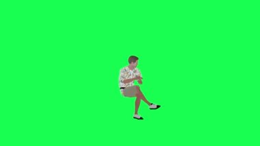 3D Hawai 'li turist oturuyor ve konuşuyor. Yeşil ekran, insanları krom anahtarlı animasyoncu yapıyor. Kalabalık yürüyor ve konuşuyor.