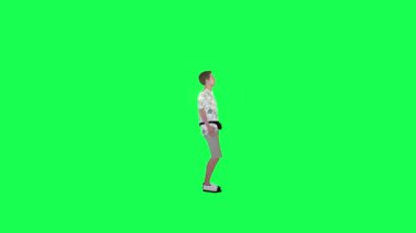 3D turist, izole edilmiş sol açılı kroma diye bağırıyor. Krom anahtar insanları canlandırıyor. Kalabalık yürüyor ve konuşuyor.