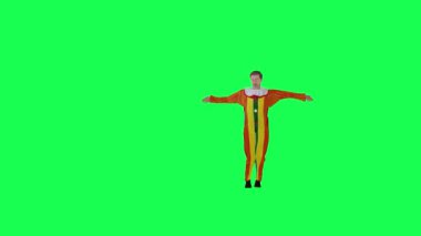 3D krom anahtar izole palyaço dansı ön açı yeşil ekran insanları krom anahtar animasyon insanı yürütür ve konuşur