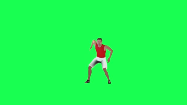 Мужчина Танцор Танцы Топать Изолированный Передний Угол Зеленый Экран Делают — стоковое видео