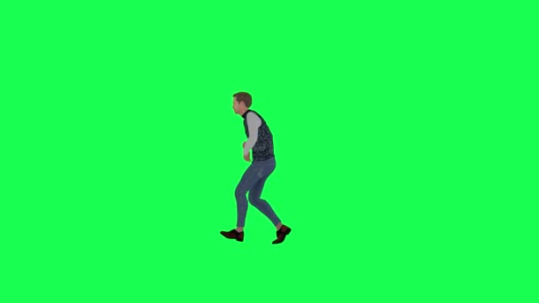 Homem Moda Ferido Correndo Tela Verde Ângulo Reto Tornar Pessoas — Vídeo de Stock