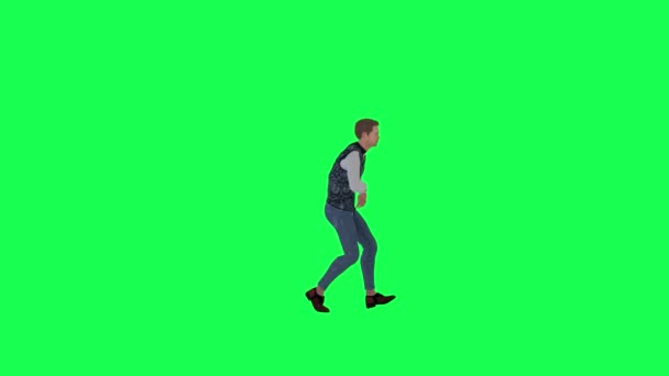 Herido Hombre Moda Corriendo Pantalla Verde Ángulo Izquierdo Hacer Que — Vídeo de stock