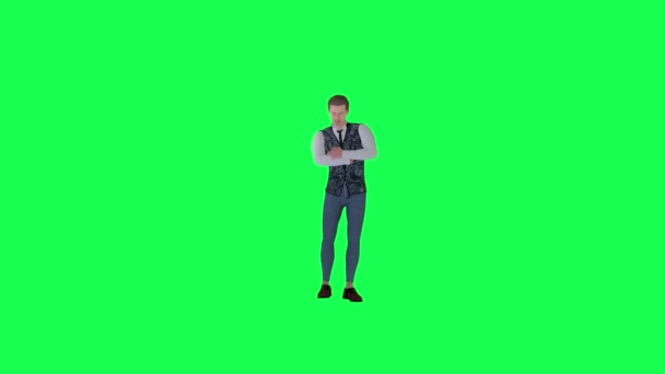 Homem Terno Formal Esperando Irritado Ângulo Frente Tela Verde Tornar — Vídeo de Stock