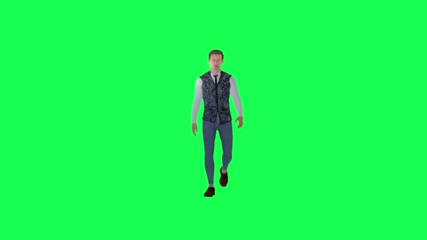 Przystojny Mężczyzna Spacery Ulicy Pod Kątem Zielony Ekran Renderować Ludzi — Wideo stockowe