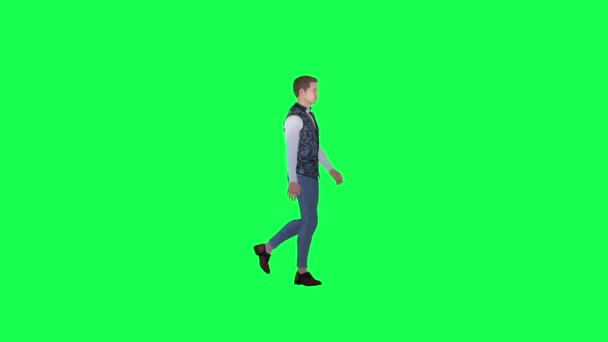 Homem Terno Formal Andando Rua Ângulo Esquerdo Tela Verde Tornar — Vídeo de Stock