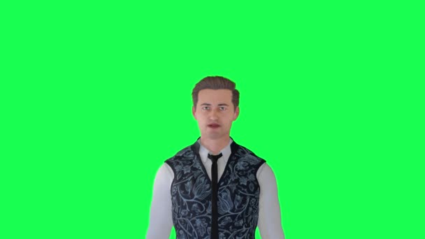 Omul Costum Formal Vorbind Ecranul Verde Face Oamenii Croma Cheie — Videoclip de stoc