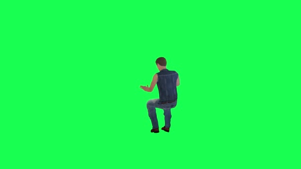 Homem Jeans Tocando Piano Isolado Tela Verde Volta Ângulo Tornar Videoclipe