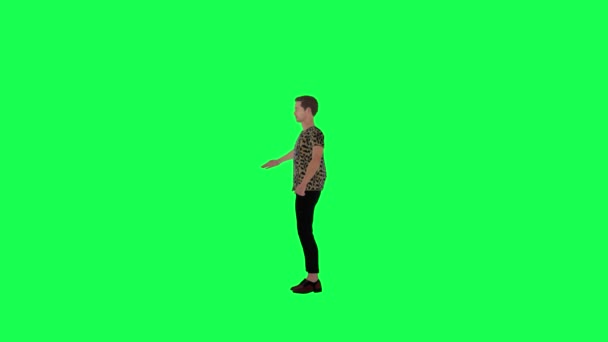 Cartoon Mann Saluts Der Straße Rechtwinklig Green Screen Rendern Menschen — Stockvideo