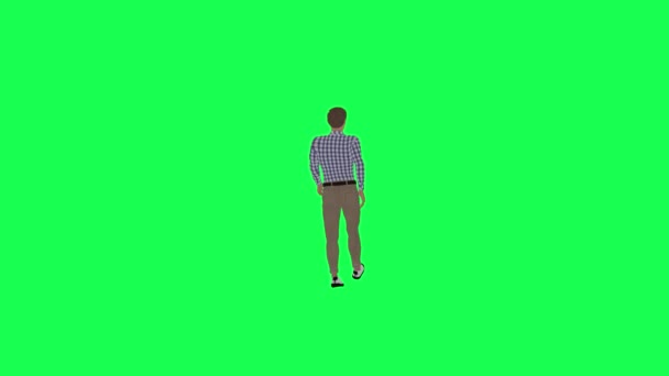 Мультяшный Человек Прогуливаясь Парке Левым Углом Зеленый Экран Сделать Людей — стоковое видео