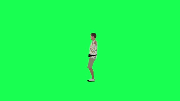 Animado Turista Hombre Bailando Ángulo Recto Croma Key Hacer Que — Vídeo de stock