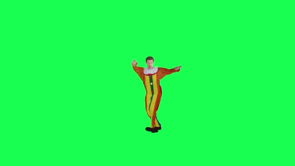 Зеленый Экран Анимированный Клоун Танцует Передний Угол Хрома Ключ Сделать — стоковое видео