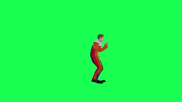 Анимированный Клоун Танцующий Тверк Левый Угол Зеленый Экран Делает Людей — стоковое видео