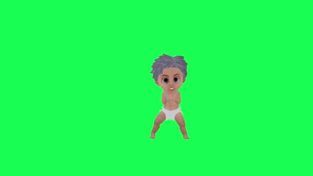 Desenho Animado Bebê Dança Twerk Frente Ângulo Verde Tela Tornar Videoclipe
