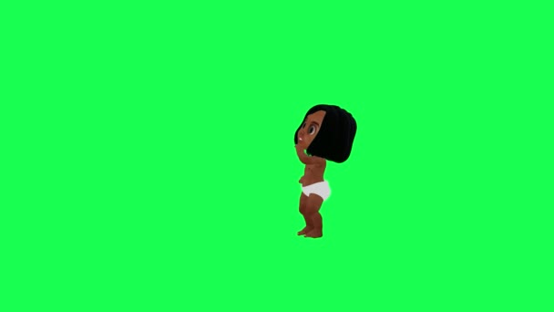 Чорна Шкіра Дитина Танцює Попою Прямий Кут Ізольований Зеленому Тлі — стокове відео