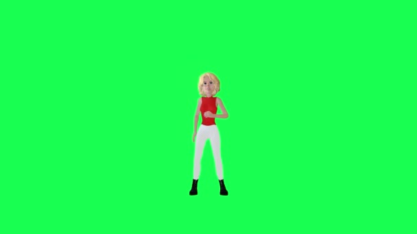Blond Meisje Drinkwater Voorste Hoek Chroma Key Groene Achtergrond Maken — Stockvideo