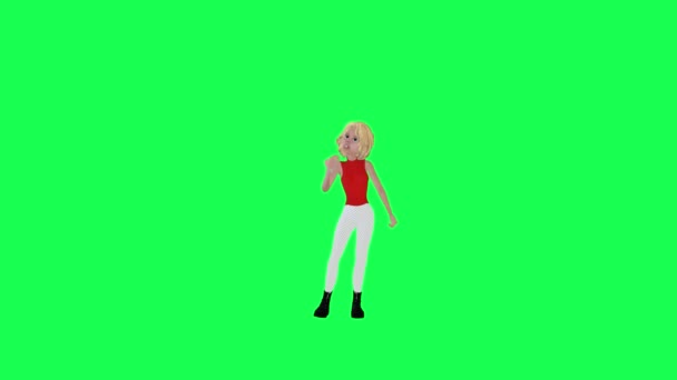 3D动画瘦小的女孩在炎热的天气里等待着 色键隔离使人们的色键动画人流成群结队地走着和说话 — 图库视频影像