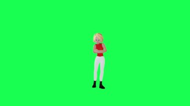 3D Sıska Kız öfkeyle bekliyor, ön tarafta, krom anahtar izole edilmiş insanları krom anahtarlı animasyoncu kalabalığı yürütür ve konuşur