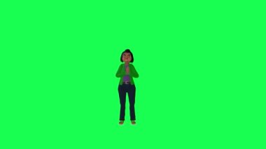 3D Hintli yaşlı kadın Tanrı 'ya dua ediyor, ön açı krom anahtar yeşil arka plan insanları krom anahtar animasyon insanı yürütür ve konuşur