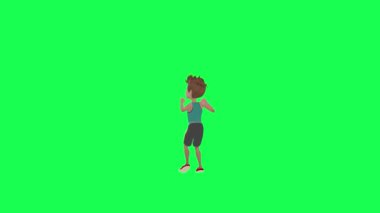 3D spor elbiseli genç çocuk aptalca dans ediyor, sol açı krom anahtar yeşil arka plan insanları krom anahtar animasyon insanı yürütür ve konuşur