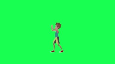3D genç çocuk hip-hop yapıyor, ön açı izole edilmiş krom anahtar yeşil arka plan insanları krom anahtar animasyon insanı yürütür ve konuşur