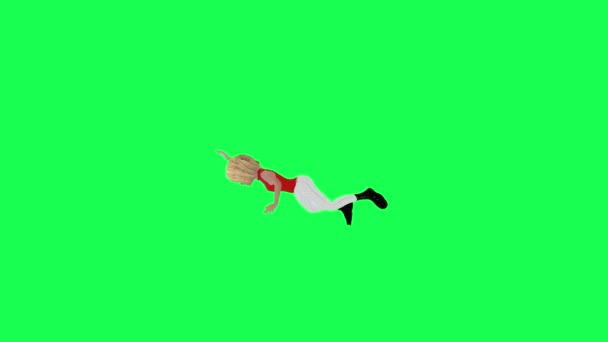 Padající Moment Tenké Blondýny Dívka Pravý Úhel Zelená Obrazovka Vykresluje — Stock video