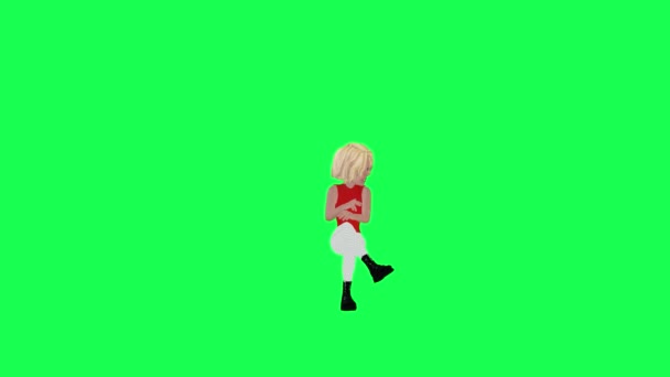 Thin Blonde Girl Orange Dress Sitting Talking Front Angle Green — Stock Video
