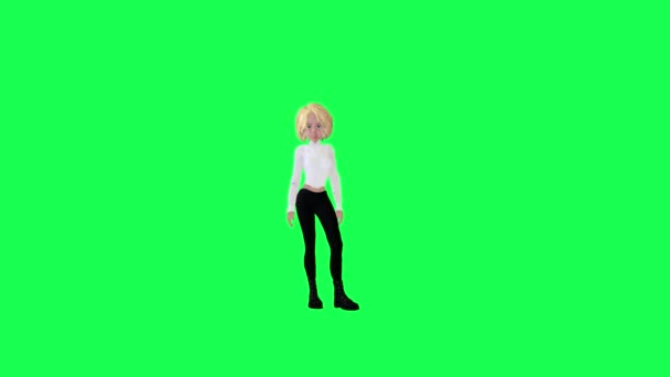 Trevlig Blond Flicka Poserar För Fotografering Front Vinkel Grön Skärm — Stockvideo