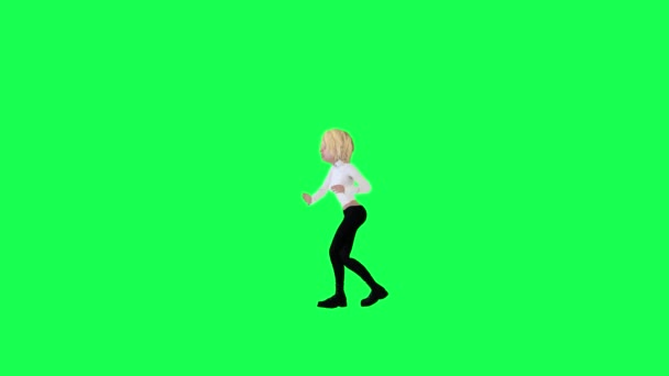 Menina Loira Vestido Branco Calças Pretas Dançando Salsa Ângulo Esquerdo — Vídeo de Stock
