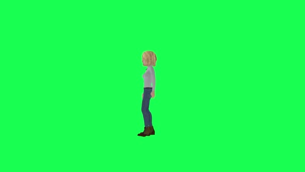 Moment Bycia Zaskoczony Animowana Dziewczyna Kąt Zielony Ekran Renderować Ludzi — Wideo stockowe