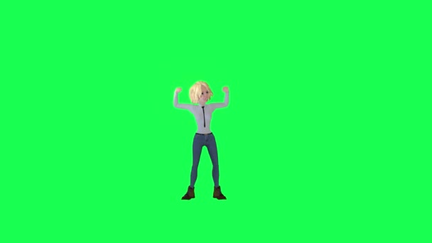 Момент Аплодувати Тонка Блондинка Дівчина Передній Кут Зеленого Екрану Відображає — стокове відео