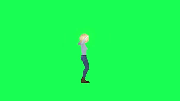 Момент Аплодувати Тонка Блондинка Ліва Дівчина Під Зеленим Кутом Екрану — стокове відео