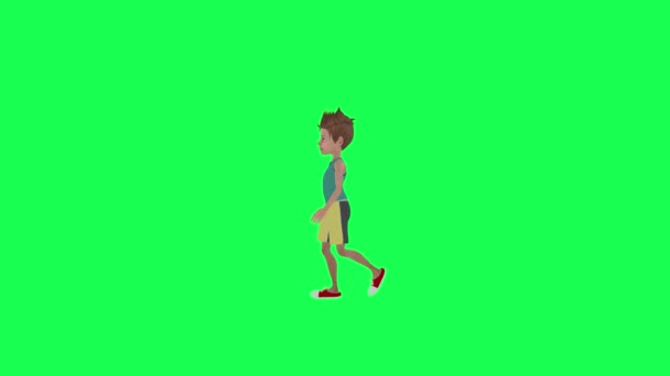 Teenager Junge Jogginganzug Fuß Rechten Winkel Chroma Schlüssel Grünen Bildschirm — Stockvideo