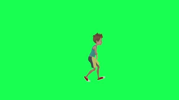 カートゥーン スポーツ服の十代の少年 負傷した 左の角度の緑の背景は人々 クロマのキーアニメの人々 — ストック動画