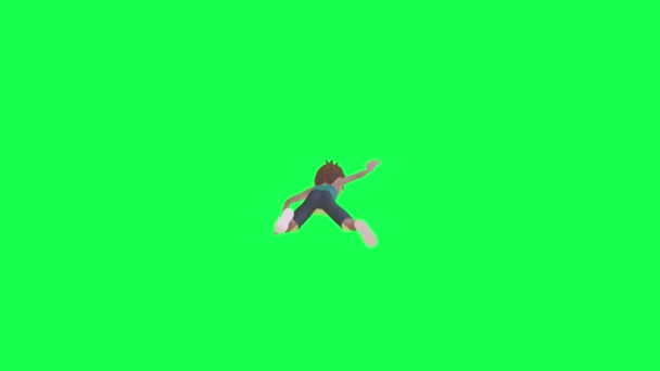 Young Boy Sports Clothes Falling Height Back Angle Green Screen Video Clip