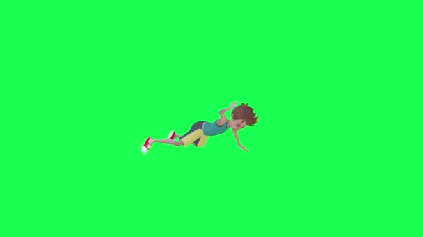 Animovaný Chlapec Sportovním Oblečení Padající Výšky Levý Úhel Chroma Klíč — Stock video
